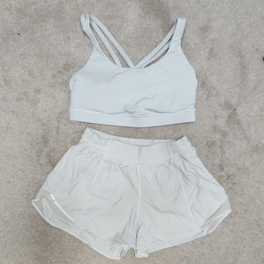 Lululemon Energy Bra And Hottie Hot Low Rise Lined Shorts 2.5" Combo Both Size 8